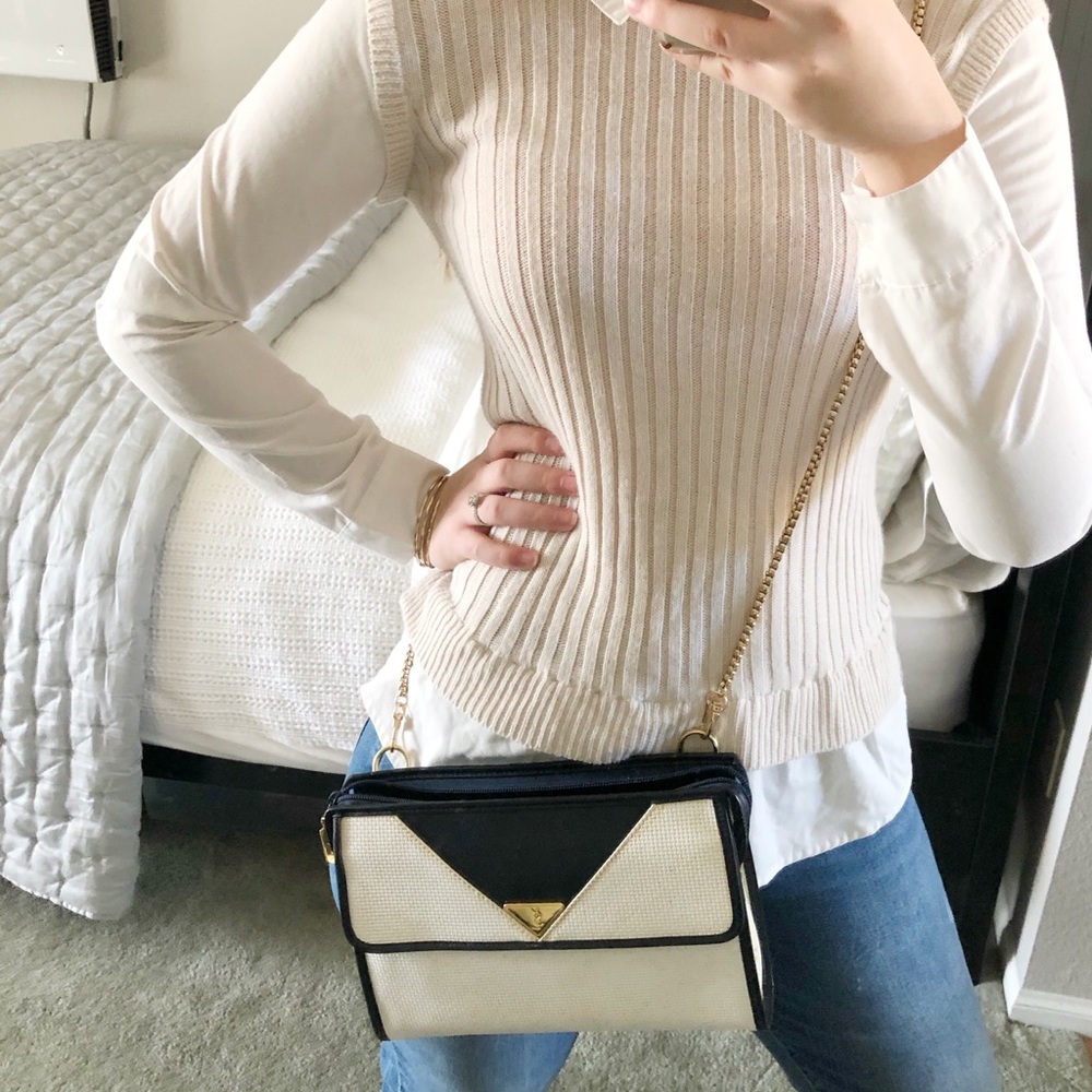 YSL Vintage Cream Black Navy Crossbody Bag - Picture 11 of 11